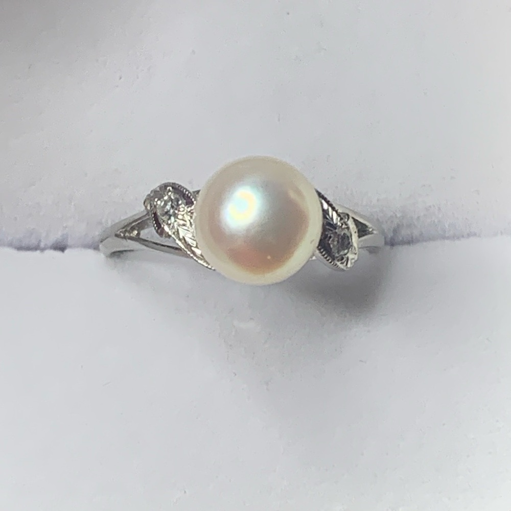 14kt White Gold Mikimoto Akoya Pearl Genuine Natural Diamond Ring Size 7 - Picture 7 of 16